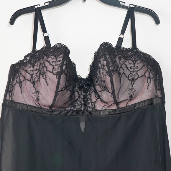 Cacique Black Mesh Embroidered Baby Doll Full Cup Nightie - Picture 3 of 9